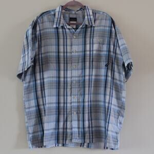 Men's Patagonia Short‎ Sleeve Button Down Shirt Blue Plaid Breathable Cotton XL